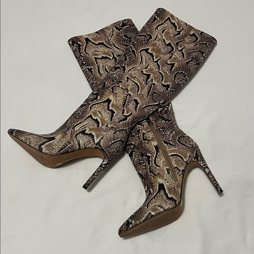 Vince Camuto Beige & Brown Snake-Print Over-the-Knee Stiletto Boots